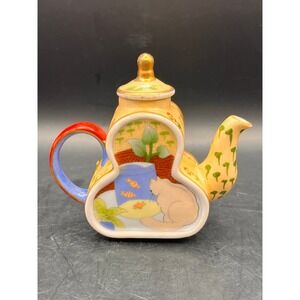Vivian Chan Mini Teapot Kitty Cat Fishbowl Home Decor Decorative 2000 3.25" Tall